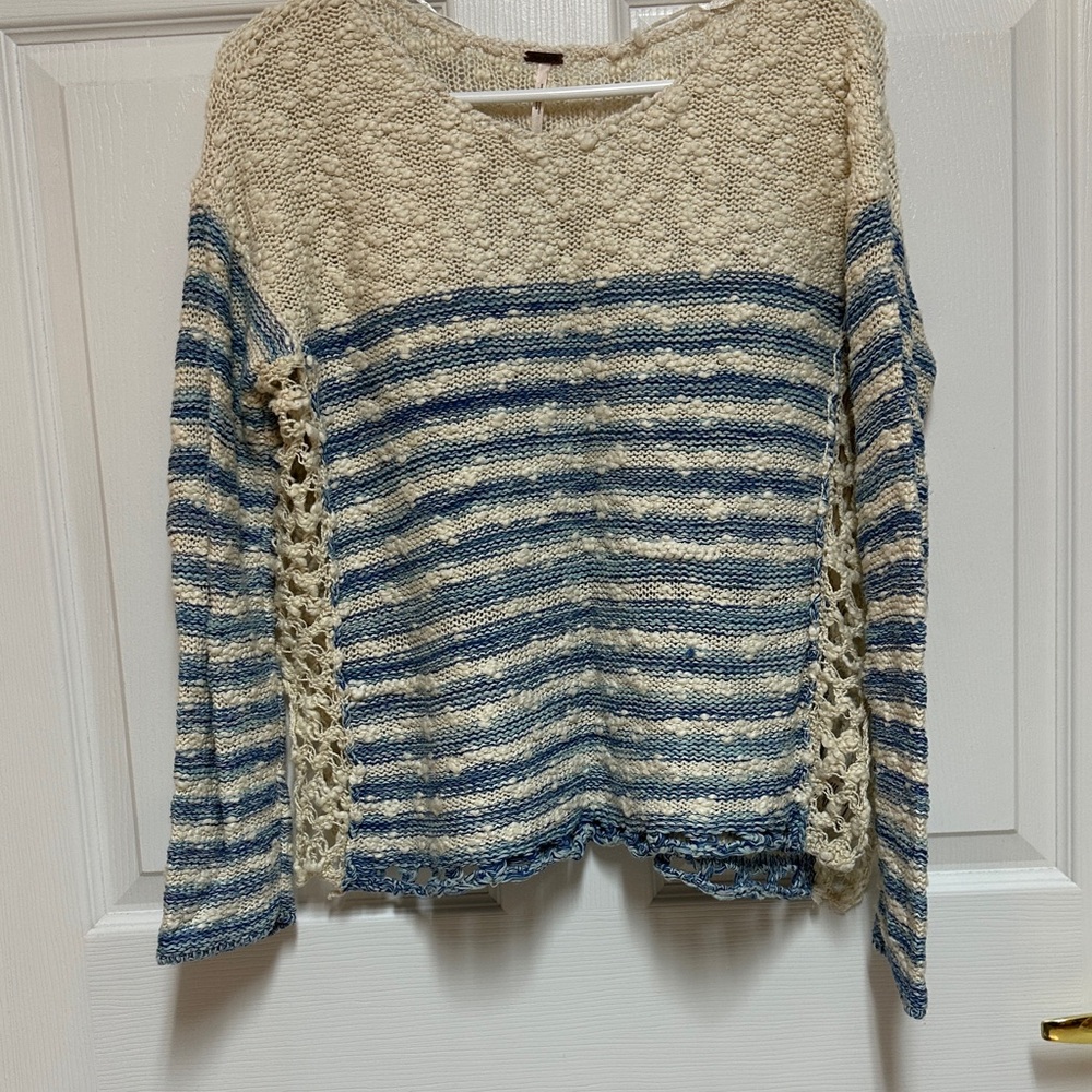Free People Blue and Cream Striped Sweater